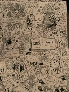 an artistic drawing on paper with many different things