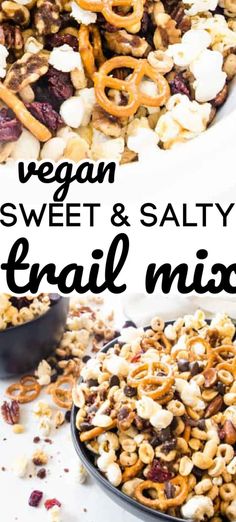 vegan sweet and salty trail mix in bowls