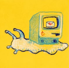 a drawing of a dog laying in front of an old tv