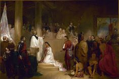 an image of a painting of people in the middle of a room with other people