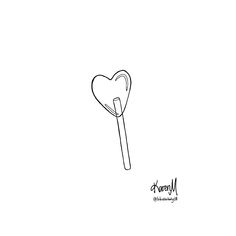 a black and white drawing of a heart shaped lollipop