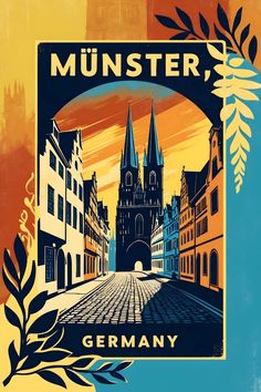 an image of a poster with buildings and trees in the background that says munster germany