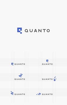 the logo for quantto is shown in blue and grey colors, with squares on each side