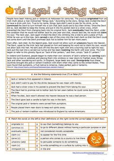 the legend of stinky jar worksheet with pumpkins and jack - o'- lanterns