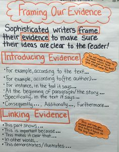 a white paper with orange writing on it that says framing our evidence and their evidence to make sure they had an idea