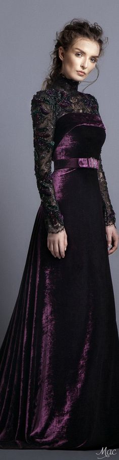 Fall 2016 Haute Couture - Alfazairy "Ruby" Velvet Gown Evening Dresses Haute Couture, Velvet Haute Couture, Velvet Dress Haute Couture, Dark Velvet Purple Dress, Purple Velvet Gown, Purple Haute Couture, Luxury Purple Velvet Dress, Purple Velevet Dress, Black And Purple