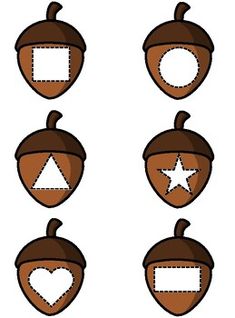 a set of cartoon acorns with different shapes and sizes