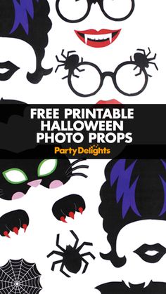 halloween party photo props with spider, spider and woman's face on them for free print