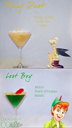 two different types of cocktails with names on them