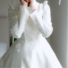 Elegant Timeless Custom Made Mikado Long Sleeve Ivory Wedding Dress With Beaded Embellishments. A Line Wedding Dress With A Modern Collar. Modest Style Wedding Dress. Simple Wedding Dress Modest, Wedding Dress Elegant, Beaded Embellishments, Modest Style, Ivory Wedding Dress, A Line Wedding Dress, Ivory Wedding, Modest Wedding Dresses, Elegant Wedding Dress