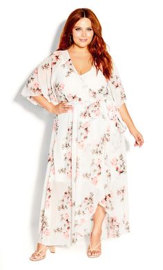 Wrap Lotus Maxi Dress - ivory Anniversary Dress, Summer Dresses Online, Beachy Dresses, Front Knot Dress, White Floral Maxi Dress, Fashion Promotion, City Chic Dresses, Plus Size Summer Dresses, Chic Maxi Dresses