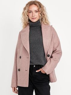 Saw this on Old Navy: Light Coats For Women, Petite Jackets For Women, Short Wool Coat Women, Peacoats For Women, Chic Peas, Pink Peacoat, Perfect Coat, Light Coat, Warm Jacket