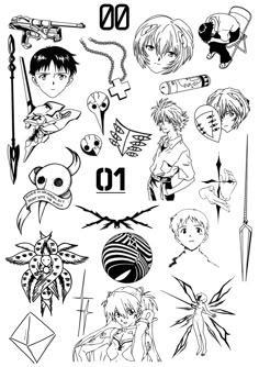 some anime characters are drawn in black and white, with the number one on each side