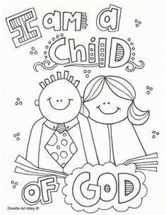 an adult coloring page with the words,'be kind of god'and two children