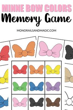 the printable bow colors memory game for kids