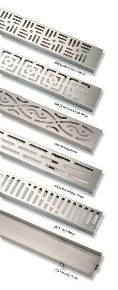 four different types of grill grates on a white background, with names below them