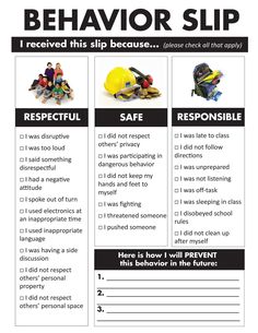 a poster with instructions on how to use the behavior slip