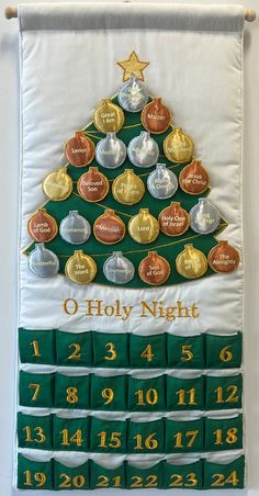 Celebrate the birth of our Lord, Jesus Christ, with this beautifully detailed classic cream and green advent. 24 ornaments in shiny gold, silver, and bronze each feature a name of Christ. Christian families will love to elevate their holiday decor and focus on the true reason for the season. Build lasting family traditions and enjoy the magic of placing one ornament on the tree each day. Open dialogue with children regarding Christ's birth and earthly mission of redemption. Take one ornament out Advent Calendar Christian, Names Of Christ, Christian Family, Jesus Christmas, Christmas Jesus, O Holy Night, Christmas Hanukkah, Kids Fabric, Christmas Advent Calendar