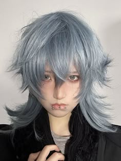 The price is for a wig only, others are not included. Garment Size SizeFree SizeHair Length45 Storm Hairstyle, Mullet Hair Color, Blue Hair Men, Blue Mullet, Blue Hair Boy, Ice Blue Hair, Ouji Style, Male Wigs, Bangs Light