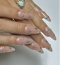 Nails Champagne, Nails Cream, Nails Charms, Nails Coral, Stiletto Shaped Nails, Nails Colorful, Nails Chrome, Gold Prom, Nails Silver