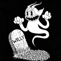 an image of a cartoon character coming out of a grave with the word wily written on it