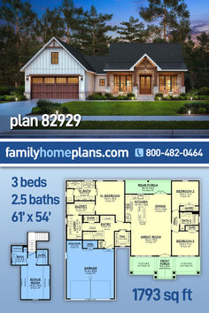 two story house plan with 3 beds and 2 baths