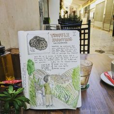 an open book sitting on top of a wooden table