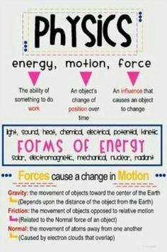 an info sheet describing the energy, motion and forces in physics