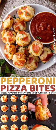 pizza bites with pepperoni and cheese on them