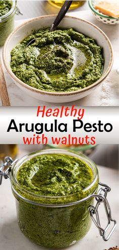 Arugula Pesto is a healthy and nutritious recipe with lower calories. Made with arugula leaves, walnuts, parmesan cheese and seasonings Arugula pesto is a delicious variation of the traditional Italian Basil Pesto sauce Arugula Pesto Recipe, Arugula Recipes, Arugula Pesto, Weeknight Recipes, Healthy Breakfast Recipes Easy, Mood Food, Salad Recipes For Dinner