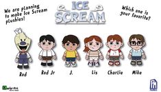 an ice cream advertisement with five cartoon characters