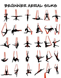 the silhouettes of aerial acrobatics are drawn in red and black on a white background