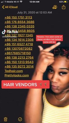 an advertisement for a hair vendor with a woman holding her head in the air and pointing to