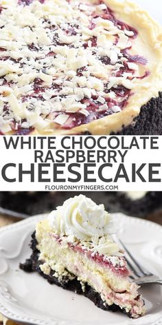 white chocolate raspberry cheesecake on a plate