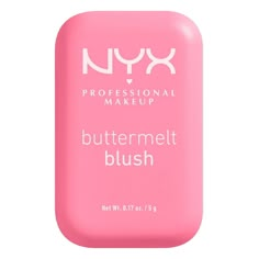 Butta blush. Butta boom! NYX Professional Makeup Buttermelt Blush comes in 12 highly pigmented, buttalicious shades that blends like powder & glides like butta, in soft matte and glowy finishes. Infused with mango butter, almond butter, & shea butter, it doesn't get any butta than this. Fade & transfer resistant. Up to 12 hours wear. Vegan and cruelty free. How To Use: Need a blush hack? Here's how to apply blush for a butta blend. Lightly tap your brush into the pan to pick up pigment, then swi Nyx Blush, Nyx Powder, Rouge Makeup, Pokemon A, Nyx Butter, Kajal Eyeliner, Camouflage Makeup, Blush Beauty, Fixing Spray