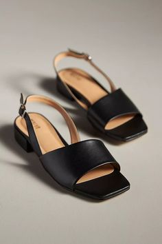 Maeve Asymmetrical Slingback Heels | Anthropologie Business Casual Shoes Women Summer, Black Leather Sandals Women, Going Out Shoes, Outfits Women Casual, Everyday Heels, Woman Sandals, Work Shoes Women, Work Shoe, Summer Shoe