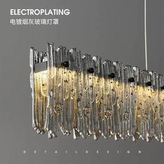 a chandelier hanging from the ceiling in an advertisement for lighting company elecropplating