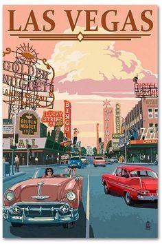 an advertisement for the las vegas hotel and casino, with cars driving down the street