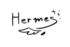 the words hermes written in black ink on a white background