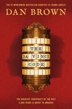 the davinci code by dan brown on a red book cover with gold lettering