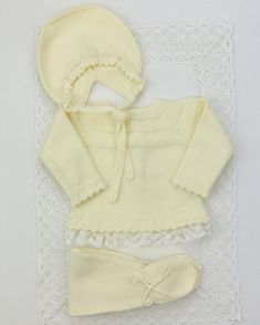 YoYo Boutique Newborn 0M / Yellow Light Yellow Knitted & Lace Newborn Outfit Knitted Cotton Sets For Winter, Knitted Cotton Winter Sets, Winter Knitted Cotton Sets, Fitted Cream Sets For Winter, Fitted Knitted Cotton Sets, Fitted Hand Knitted Cotton Sweater, Fitted Hand-knitted Cotton Sweater, Boutique Lighting, Knitted Lace