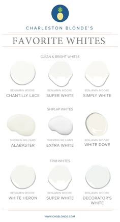 the white paint color scheme for interior walls and floors is shown in this graphic style