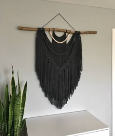 Manly Macrame Wall Hanging, Macrame Wall Hanging Black, Boho Wall Hanging Decor, Black And White Macrame Wall Hanging, Dark Macrame Wall Hanging, Boho Hanging Decor, Black Wall Hanging, Black Bohemian Bedroom, Dark Macrame