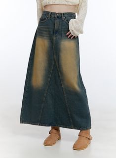 washed-denim-midi-skirt-cg413 / Dark blue Blue Relaxed Fit Skirt For Fall, Fall Blue Relaxed Fit Skirt, Baggy Denim Skirt In Dark Wash, Baggy Dark Wash Denim Skirt, Baggy Denim Skirt For Fall, Baggy Dark Wash Cotton Skirt, Baggy High-rise Cotton Denim Skirt, Baggy High Rise Cotton Denim Skirt, Baggy Cotton Denim Skirt In Medium Wash