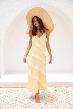 Ethereal Energy Halter Maxi Dress Yellow White Dress Flowy, Plunge Neck Maxi Dress, Bandeau Maxi Dress, Knit Maxi Skirt, White Long Sleeve Dress, Skirt And Top Set, Mini Dress Formal, Travel Outfits, Halter Maxi Dress