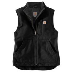 The Carhartt Women's Washed Duck Lined Mock Neck Vest is made with fleece-lined canvas and helps take the bite out of cold weather. Legendary Carhartt durability holds up to work, farm, and ranch wear, while a soft sherpa fleece lining offers everyday comfort. The multiple pockets on this mock neck vest give you plenty of storage options. The vest is lined with Carhartt's signature heavyweight cotton duck, and is sure to keep you warm!  12 oz., 100% cotton sandstone duck material  Sherpa lining Canvas Vest, Carhartt Vest, Weighted Vest, Womens Sherpa, Collar Vest, Carhartt Womens, Carhartt Women, Carhartt Mens, Sherpa Lined