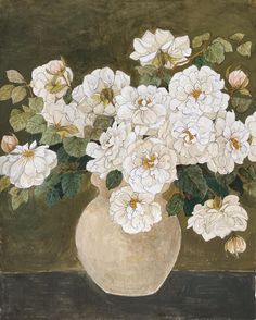 a painting of white flowers in a vase