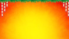 an orange and yellow background with candy canes on the bottom, and green grass at the top