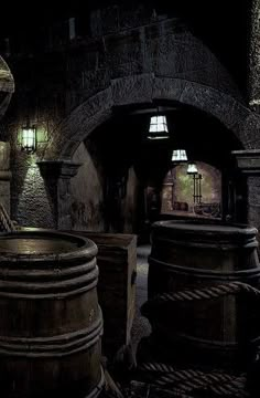 there are many barrels in the dark room