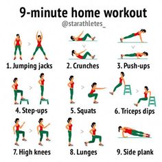 a woman doing the 9 - minute home workout for her body and shoulders is shown in this